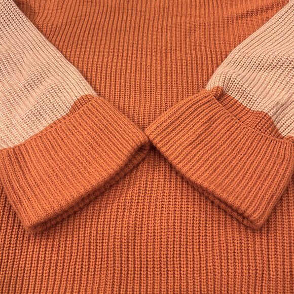 Orange Cream Color Block Turtleneck Chunky Knit Pullover Sweater Women’s Large - Picture 9 of 11